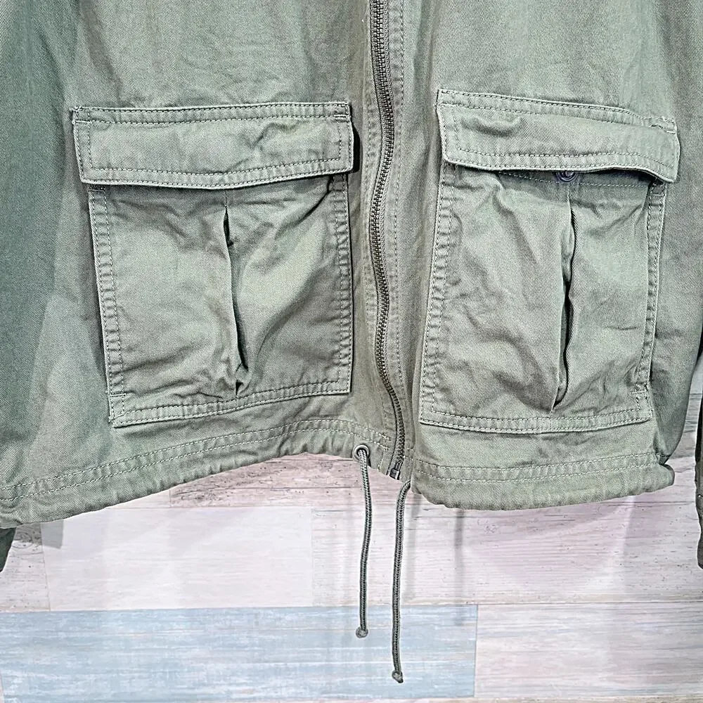 Columbia Hooded Utility Jacket Green Full Zip Pockets Cotton Twill Womens Medium - Picture 3 of 7